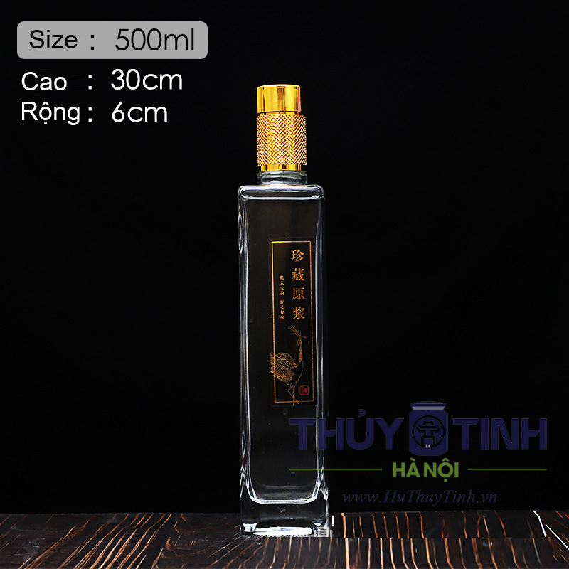 Chai thủy tinh cao cấp 500ml đựng rượu nắp bi vàng