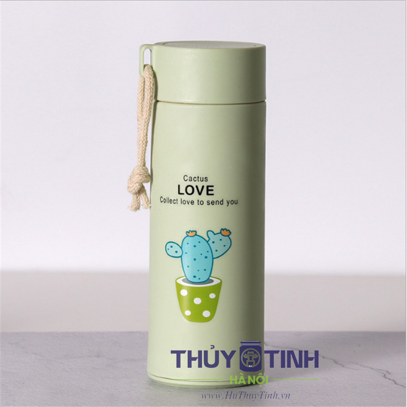 Chai thủy tinh bọc nhựa in cây xương rồng dây xách 400ml